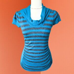 Y2K Striped Cowl Neck Knit Top